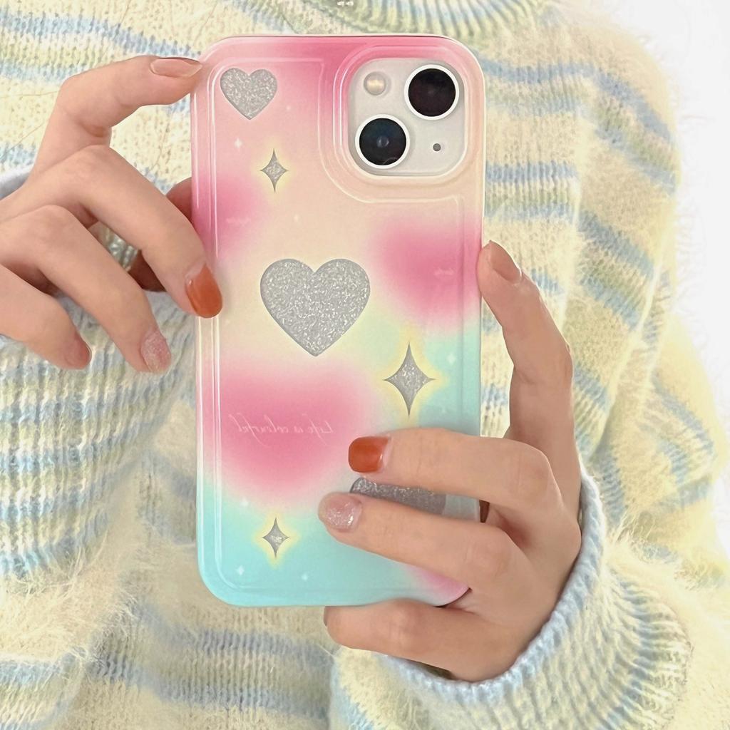 Glitter Colorful Love Gradient Heart Imd Soft Silicone Protector Phone Case For Iphone 11 12 Promax 13 14 Pro Max Back Cover