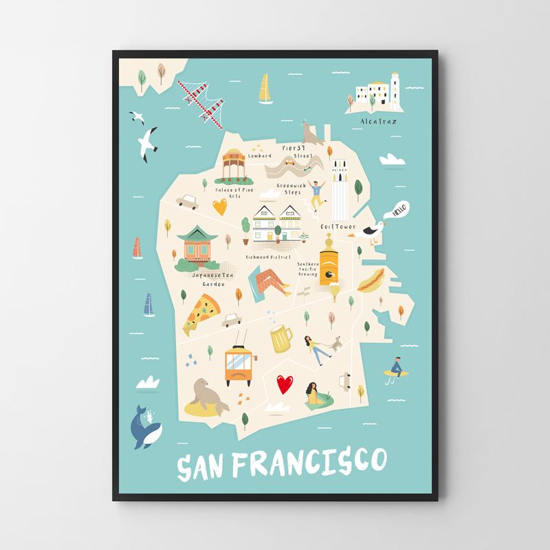Plakat mapa ilustracja San Francisco