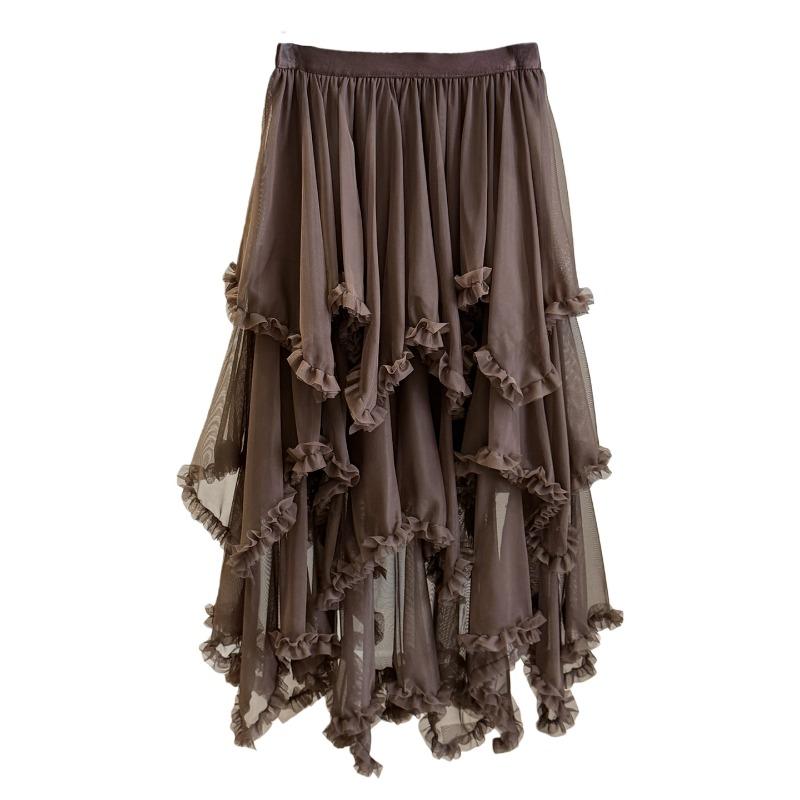Layering irregular fungus edge splicing mesh skirt women's early spring thin fluffy A-character super fairy cake skirt
