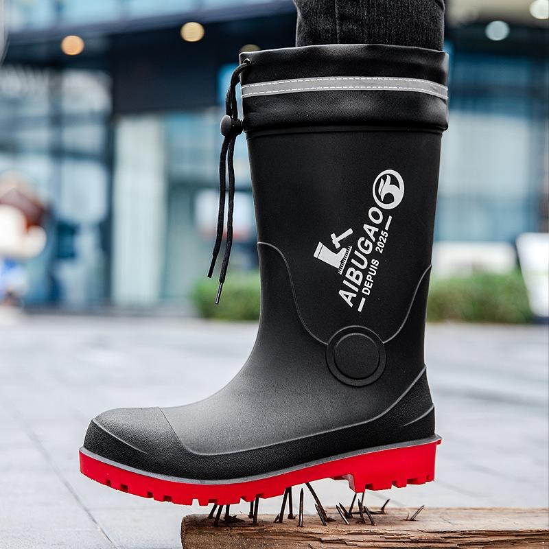 Smash-proof and Stab-proof Labor Protection Rain Shoes Medium Tube Men-large Size Rain Boots Steel Head Steel Sole Safety Labor Protection Water Shoes