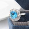 Retro Temperament Ring for Women's Simulation Full Diamond Sapphire Ring Light Luxury Aquamarine Zircon