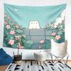 Cat In Floral Tapestry, Kawaii Style Wall Hanging For Living Room Bedroom, Complete Installation Kit, Great Gift For Cat Lovers