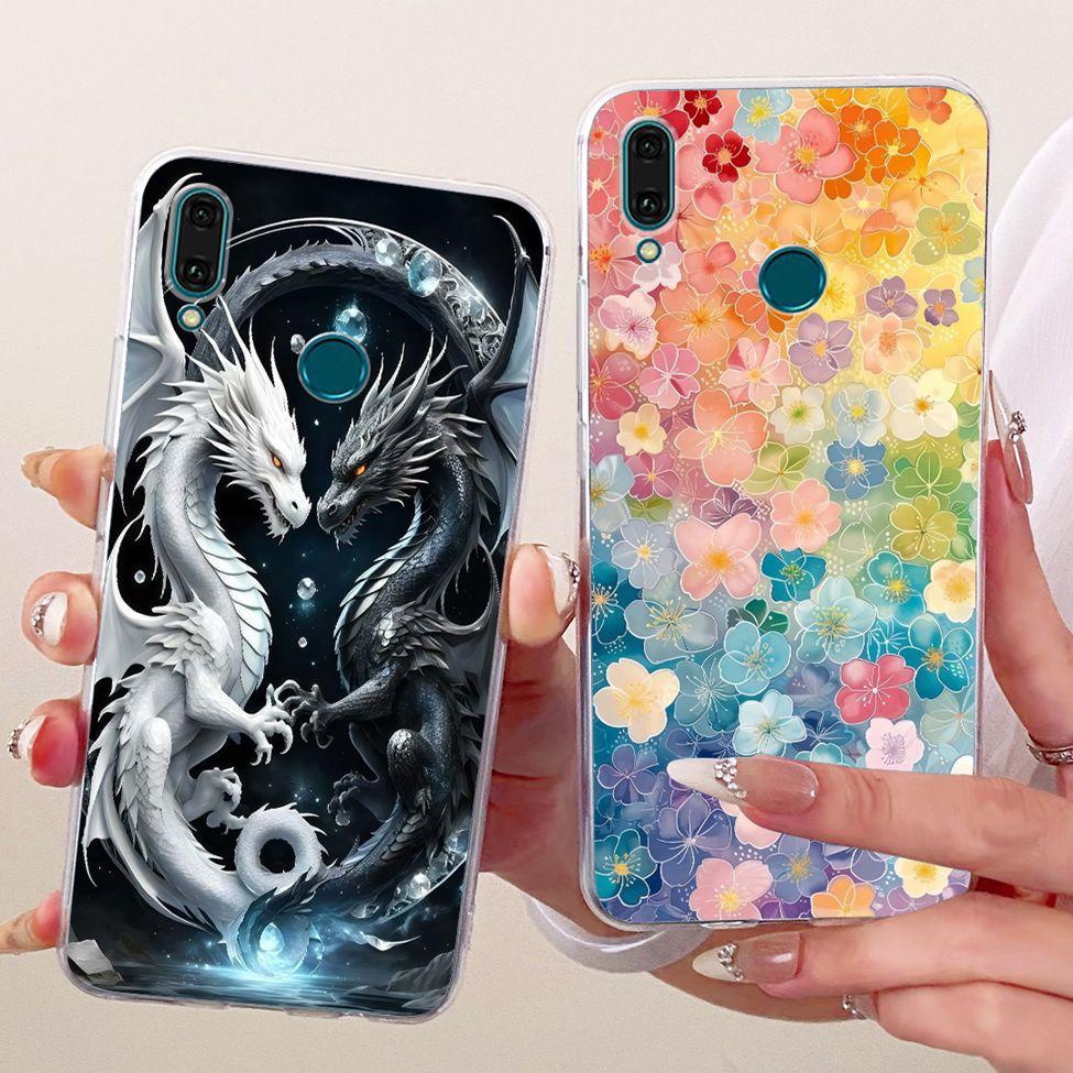 For Huawei Y9 2019 Case Cover Transparent Cute Cat Fashion Butterfly Funny Painted Casing For Huawei JKM-LX1 JKM-LX2 JKM-LX3