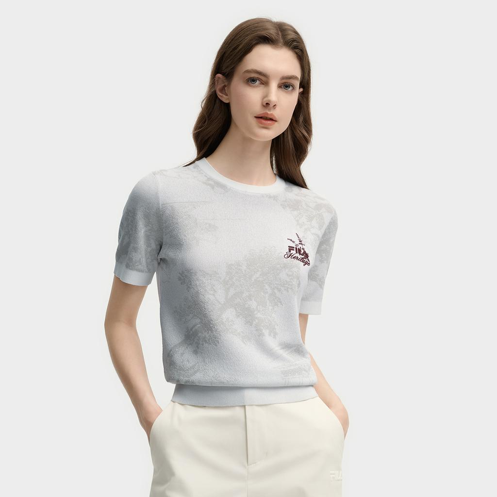 Fila Heritage Classic Trendy Comfortable Casual Short Sleeve Knit Top Women Tops F11W538413F-WT