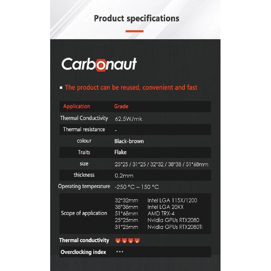 Thermal Grizzly Carbonaut 0.2mm Carbon Thermal Pad Non-Adhesive Flexible Reusable CPU/GPU/PS4/Motherboard Thermal Silicone Pad