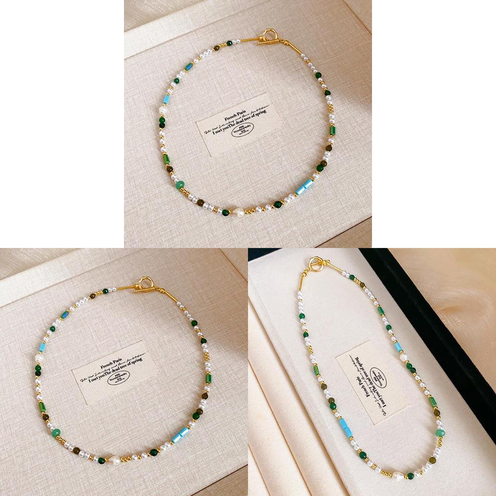 French Retro Pearl Beaded Necklace With Geometric Design For Elegant Women