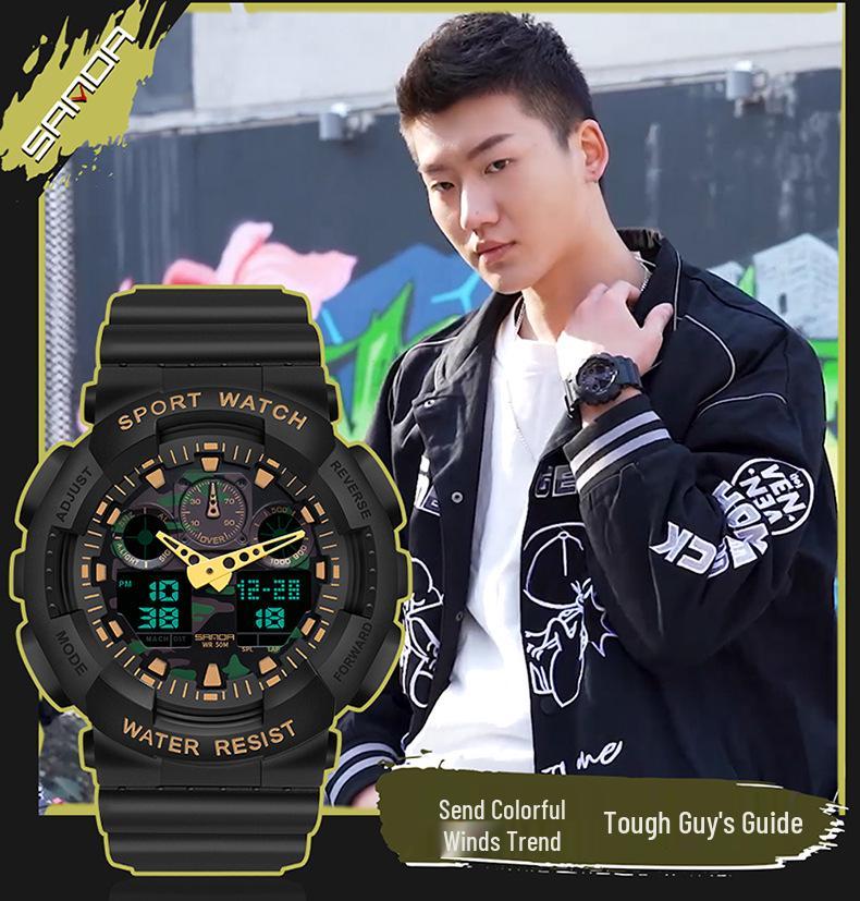 Sanda Personalized Multifunctional Outdoor Sports Watch for Men and Women - Luminous, Waterproof, Dual Display Digital Wristwatch.