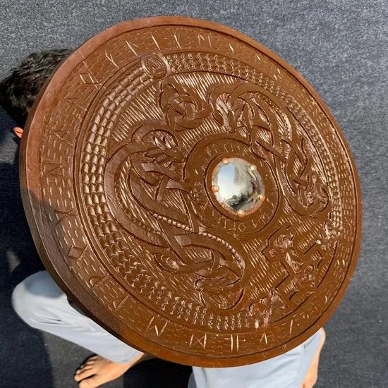 Carved Wooden Shield Nordic Wall Decor Warrior Shield Roleplay , LARP, Fantasy, Cosplay, Christmas Best Gift