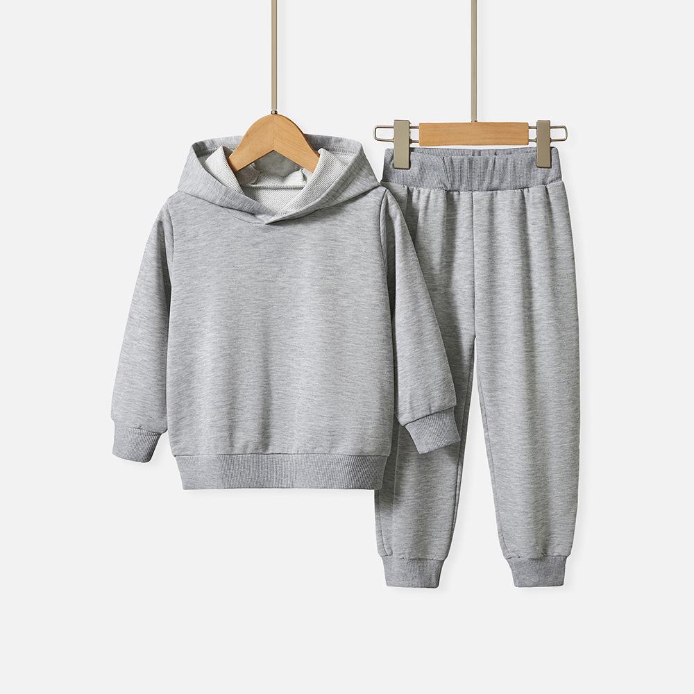 Children's Solid Color Hooded Sweatshirt Set - European and American Style for Autumn/Winter