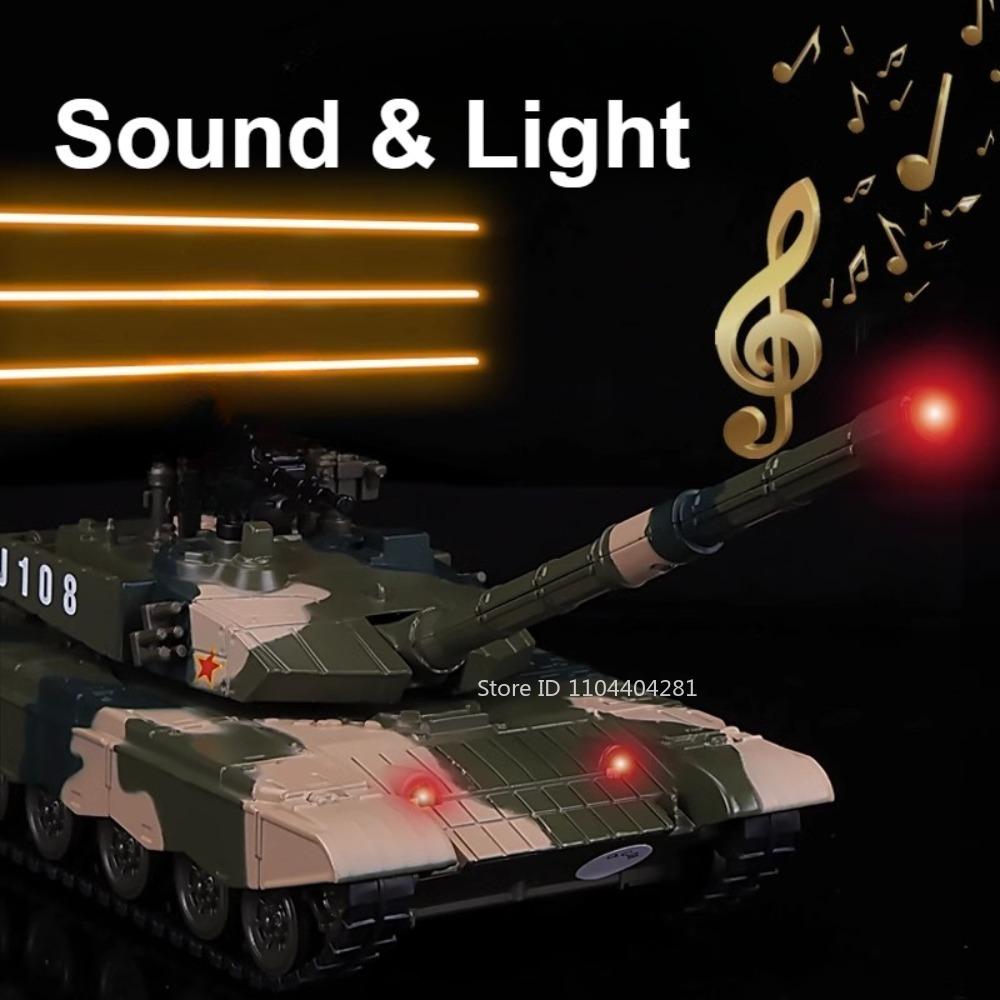 1:32 Type 99 Main Battle Tank Alloy Model Diecast Car Toy Sound Light Pull Back Metal Body Rubber Track Vehice Simulation Models