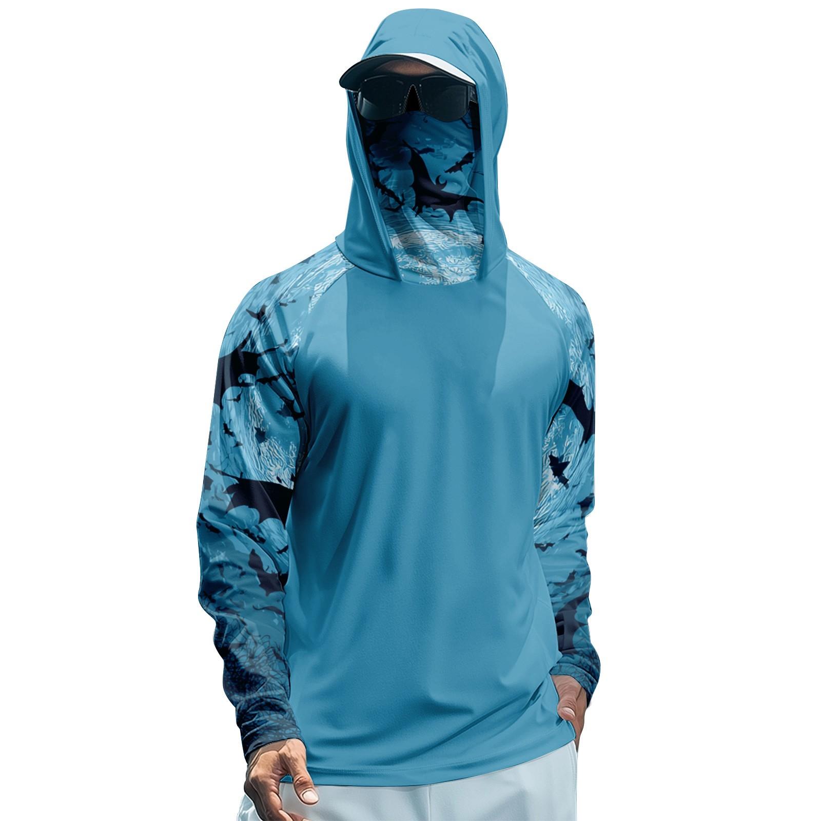 

Мужская худи реглан для рыбалки с принтами на Хэллоуин - UPF 50+ УФ защита, длинный рукав, солнцезащитная рубашка с сетчатым козырьком XXL