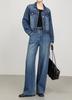 Women's Blue Long-Sleeved Denim Jacket with High-Waisted Wide-Leg Pants - Spring 2026 Collection