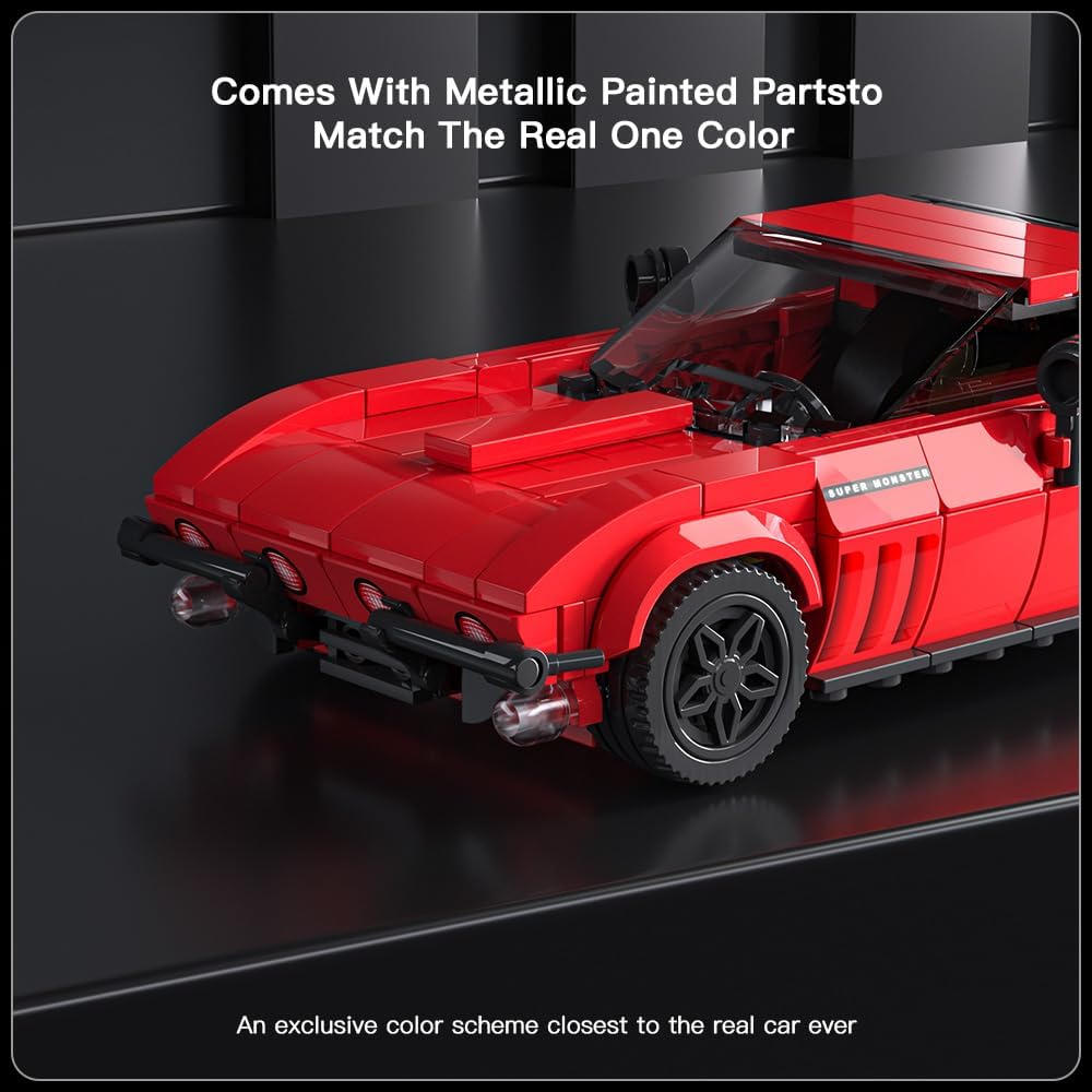 Mould King Speed Champion Corvette Super Car Building Toys with Acrylic Display Case, 27034 Model Car Kits Building Blocks, Classic Chevy Car