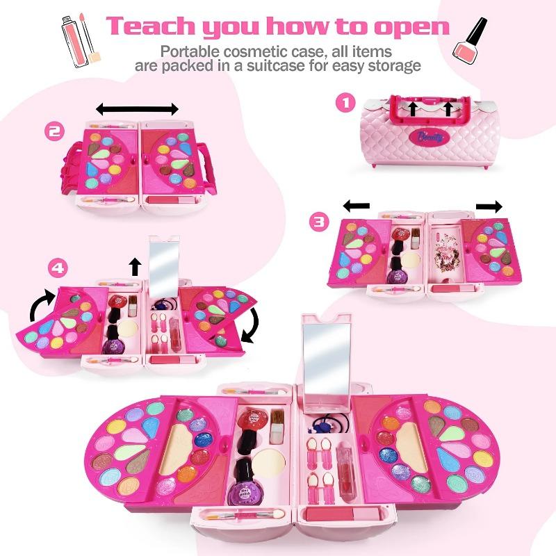 Kids Makeup Kit for Girls, 60 Pcs Little Girls Princess Toys Real Washable Pretend Play Cosmetic Beauty Makeup Set, Non-Toxic