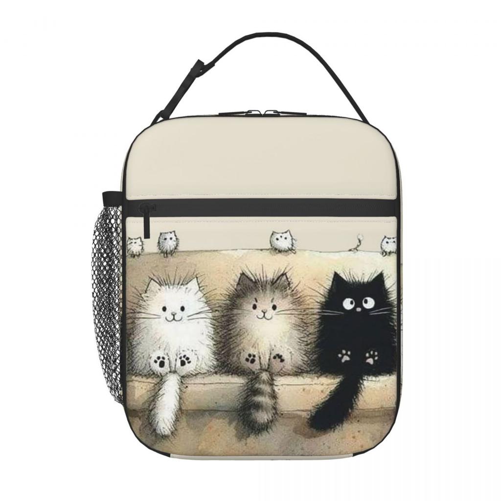 Cartoon Cat In Colour Sofa Pattern Insulated Lunch Bag for Women Children Leakproof Food Boxes Thermal Lunch Box Tote