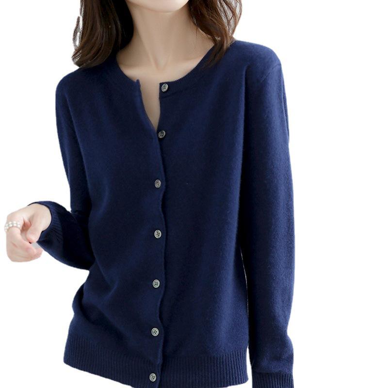 "Women's Loose Slim Knitted Cardigan Sweater - Versatile Round Neck Short Top"