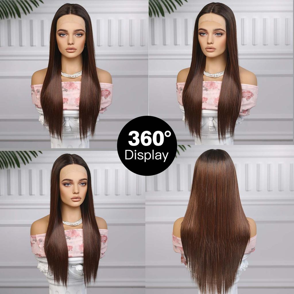 ALAN EATON Damen Lace Front Perücken Honigbraun Rot Perücke Gerade Lange Perücken Täglich Party Cosplay Hochzeit Hohe Dichte GluelessWig