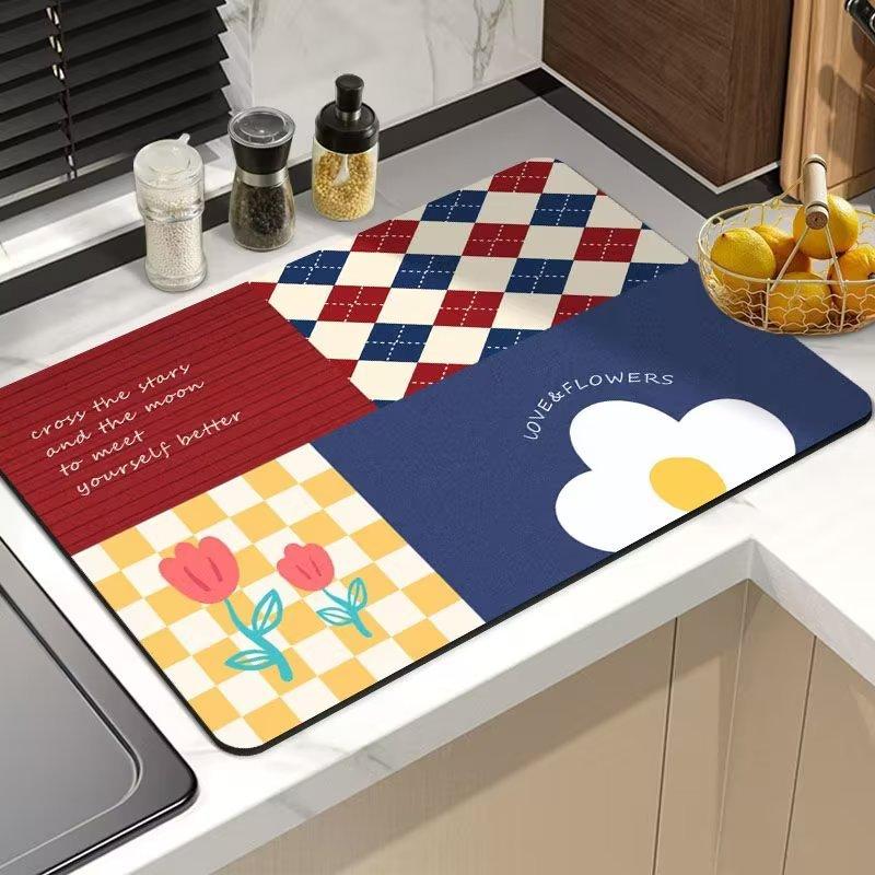 Kitchen Countertop Draining Mat Diatomaceous Earth Water Absorption Foot Mat Bathroom Non-Slip Floor Mat Rubber Soft Mat