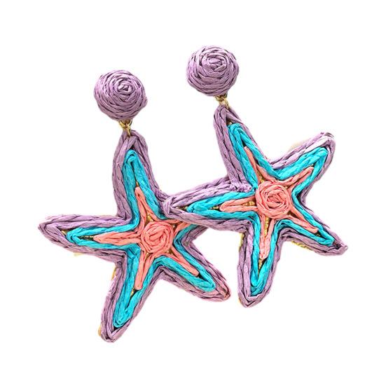 1 Paire Boucles d'Oreilles Femme Texture Raffia Fait Main Couleur Contrastante Style Marin Design Étoile Boucles d'Oreilles Pendantes Accessoires Polyvalents