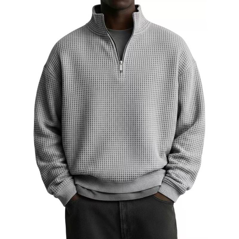Minimalist Stand Collar Long Sleeve Mens Hoodie With Polyester Fabric For Casual Wear