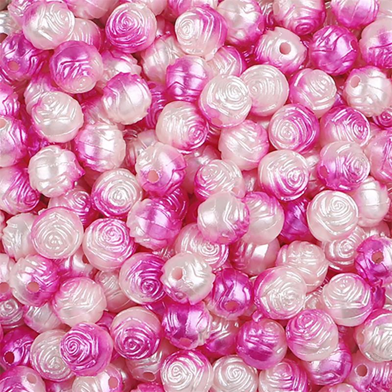ABS Pearl Rose Flower Beads 8mm Floral Charms for DIY Jewelry Craft 100 Pcs/Bag
