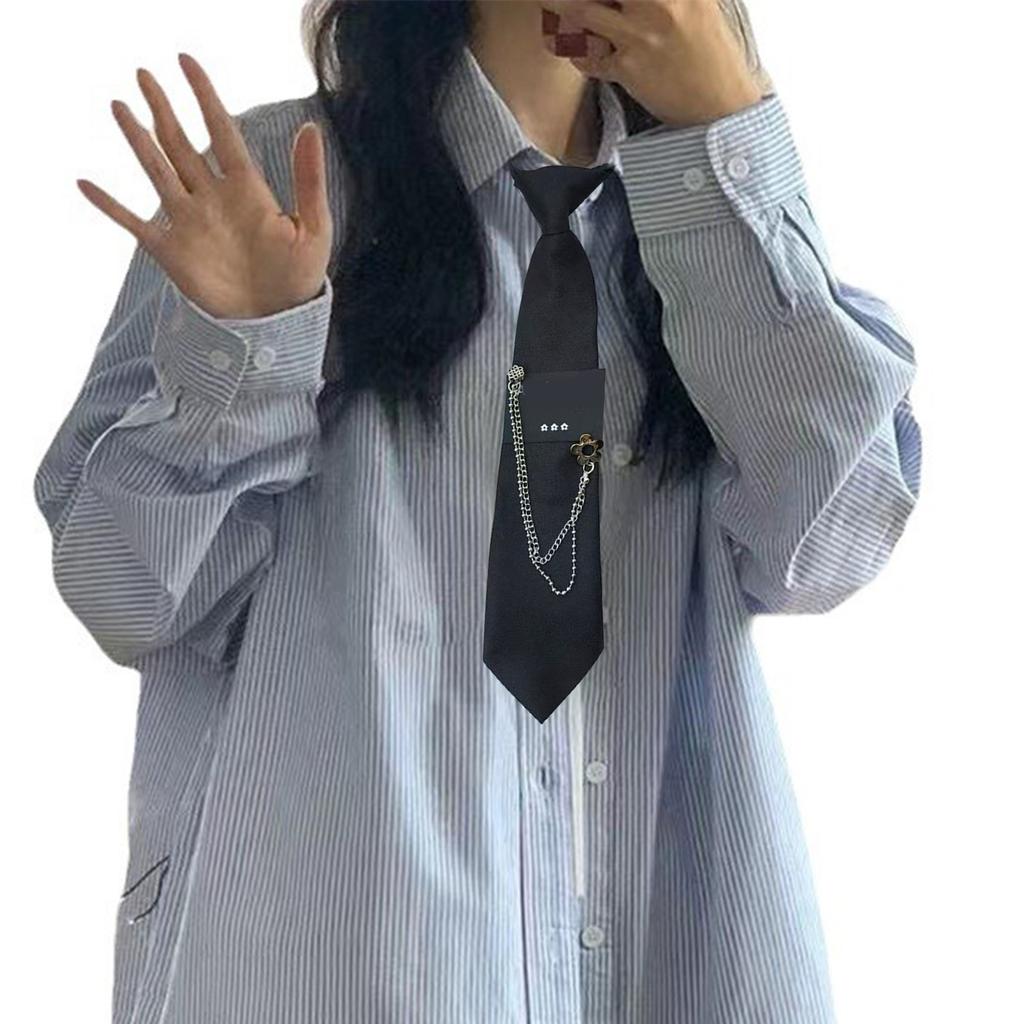 Y2K JK Tie for Theme Party Knotfree Neck Tie with Metal Chain School Event Shirt Tie for Everyday Use Uniform Neckwear