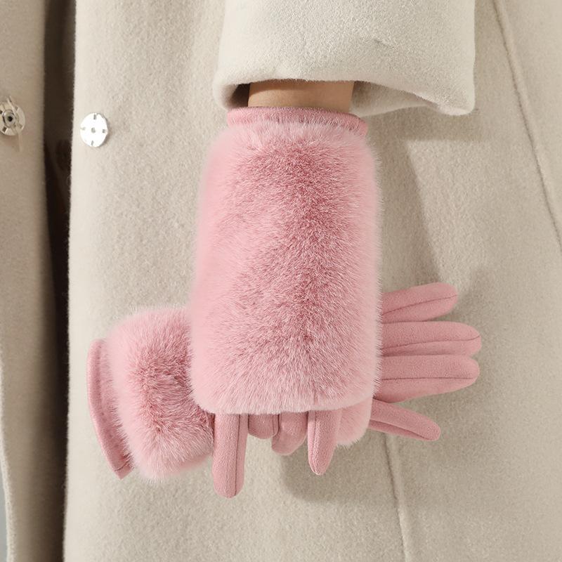 

Утепленные флисовой подкладкой перчатки с сенсорным экраном, женские зимние теплые уличные ветрозащитные перчатки для велоспорта розовый