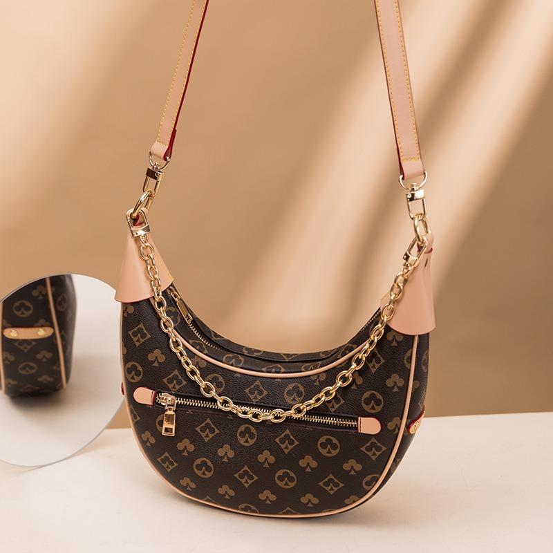 Einseitige Unterarmtasche, Erbsentasche, modische Halbmondtasche, bedruckte Tasche, einseitige Umhänge-Kettentasche, Halbmondtasche mit großem Fassungsvermögen.