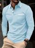 Men Casual Patchwork Pocket Solid Color Turn Down Collar Long Sleeve Plus Size Polo Shirt