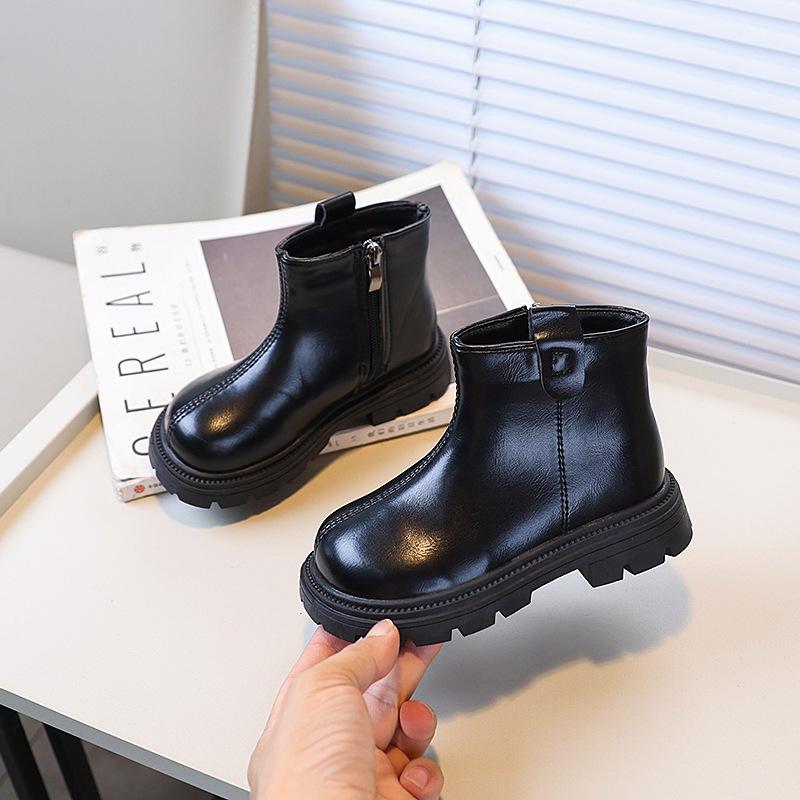 Classic Children's Winter Cotton Boots Retro  Girls School Ankle Boots Thick Bottom Simple Kids Plush Boots Zipper
