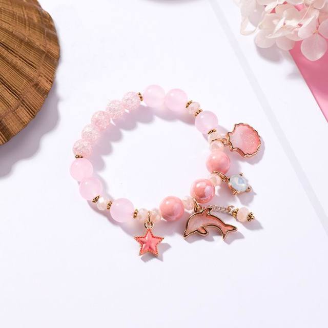 Sleek Stylish Jewelry Simple Style Crystal Stone Beads Bracelets Girls Women Fashionable Ocean Style Dolphin Shell Star Bracelets CuteSimple Bracelets