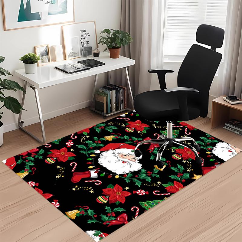 Christmas Santa Claus Printed Carpet, for Office Chair Living Room Bedroom Kitchen Room Decor Gifts.