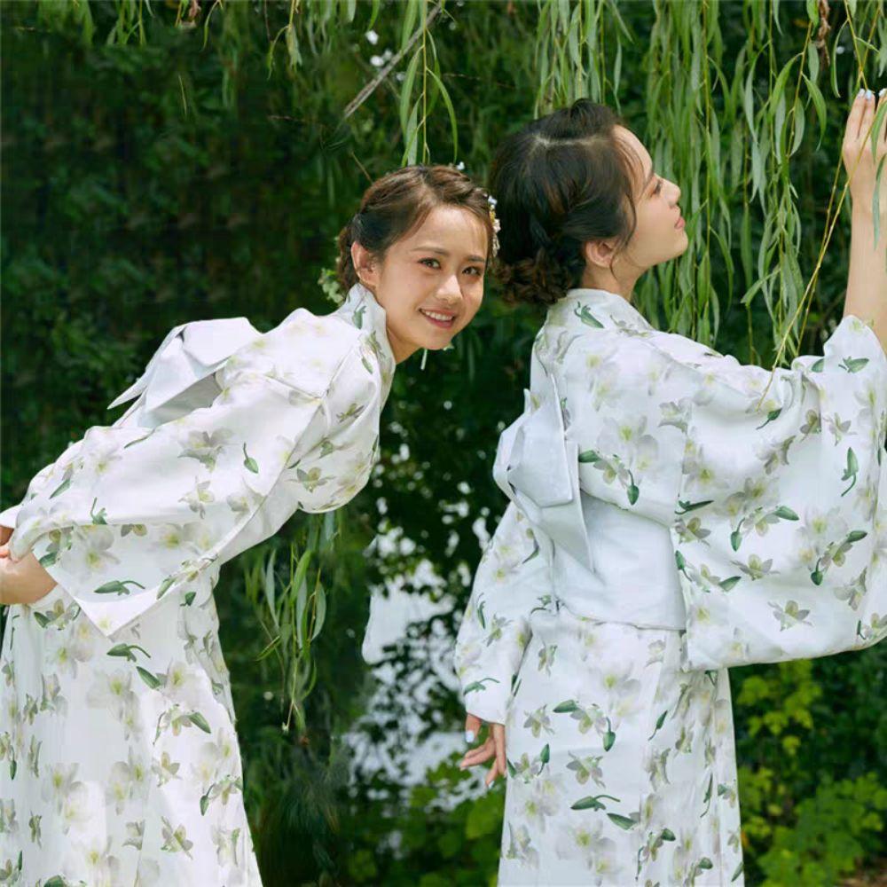 Printed Floral Sakura Girl Kimono Dress Elegance Japanese Style Yukata Bathrobe Party