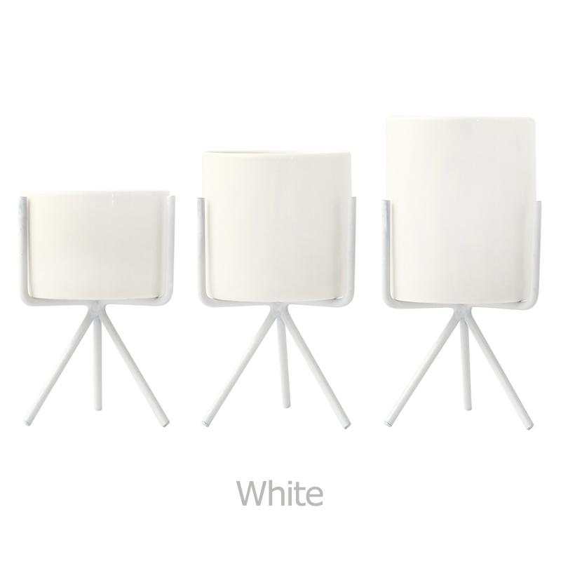 Set aus 3 Keramik-Blumentöpfen mit Eisenständer für Sukkulenten Schreibtisch Keramik-Blumenvase Heim-Garten-Dekoration