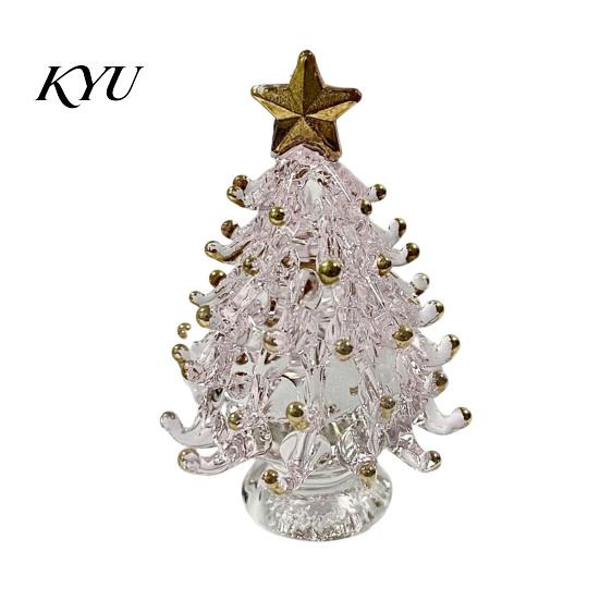 Colorful Glass Tree Art Glazed Christmas Ornament with Star Topper, Party Table Decor Art, Faux Crystal Tabletop for Home Office Holiday Centerpiece
