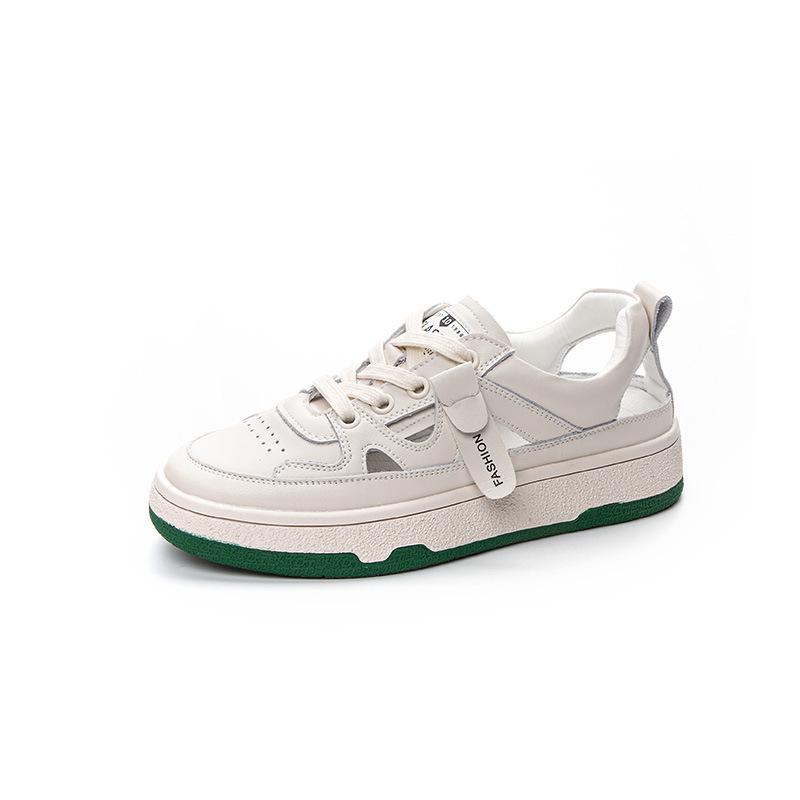 Platform Sandals Women's Summer New Leather Hollowed-out Breathable Little White Shoes Shallow Mouth Lace-up Sports and Leisure Board Shoes