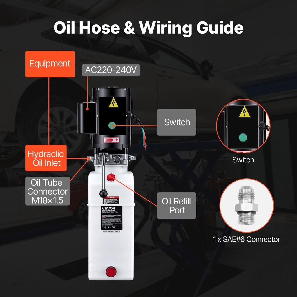 10L Hydraulic Pump, 2.2KW Hydraulic Dump Trailer Pump Single Acting, 22Mpa Max Relief Pressure, 6.3L/min Flow Rate, AC220-240V Hydraulic Power Unit