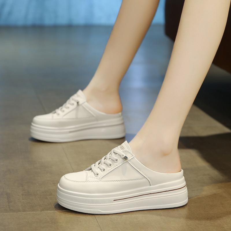 Thick-soled Bag Head Half Slippers Women's Autumn Wear New Versatile Sports and Leisure Little White Shoes To Increase the Height of Lazy Sandals