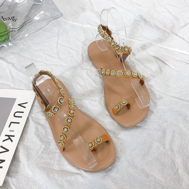 

Beach sandals women s summer new solid color rhinestone sandals casual round toe sandals 43 коричневый