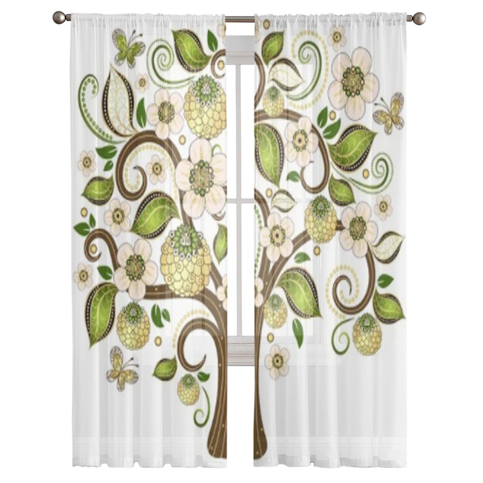 Дерево Белые Зеленые Листья Роскошные Шифоновые Прозрачные Шторы для Гостиной Спальни — фото 2