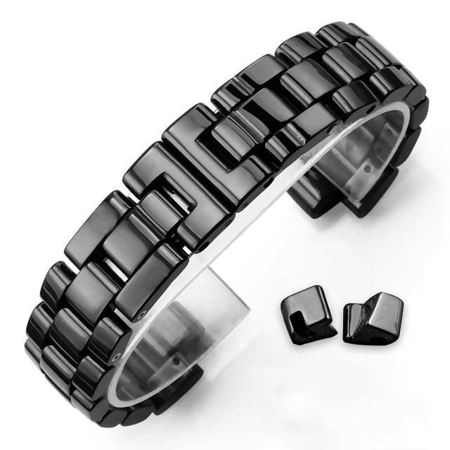 Для J12 керамический ремешок Высококачественный женский мужской ремешок для часов Модный браслет черный белый 16мм 19мм Ремешок для часов 16mm чёрный