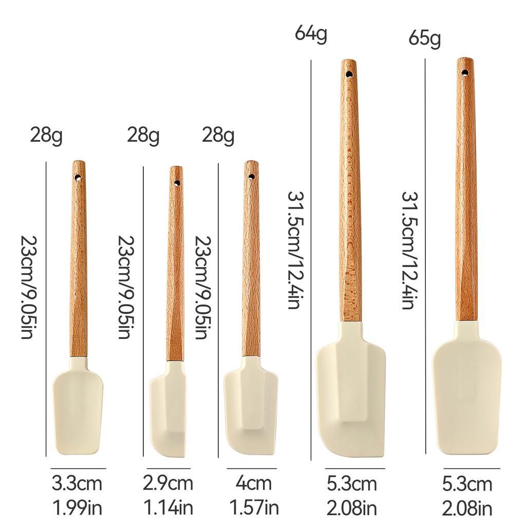 5Pcs/Set White Silicone Cream Spatula Non-stick Pastry Blenders Wood Handle Chocolate Butter Baking Scraper Kitchen Cake Mixer