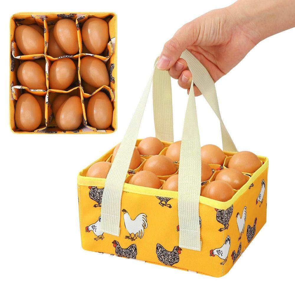 9 Pouches Egg Collecting Basket Padded Dividers Portable Egg Bags Chicken Print Sturdy Egg Gathering Basket Kitchen Transport