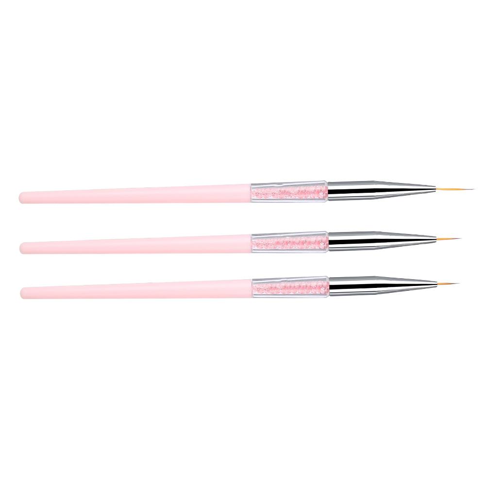 3pcs Nail Art Dotting Liner Brush UV Gel Painting Pen Drawing Tool Set Rhinestone Handle (Pink)