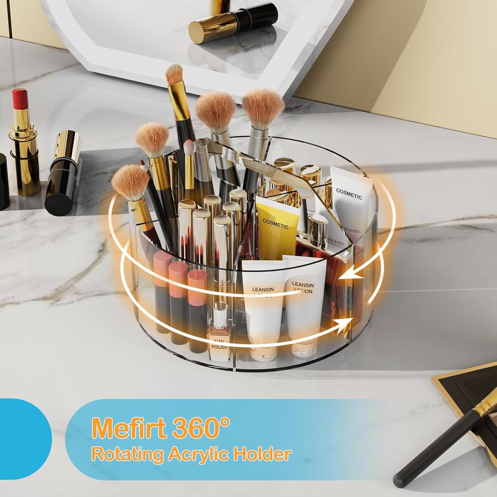 Acrylic Pen Holder, 360 Degree Rotating Pen Organizer, Rotating Desk Acrylic Office Organizer with 6 Compartments, Marker Organizer for Kid, Crayon