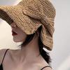 Women's Foldable Japanese Straw Sun Hat with Bow - Casual Summer Bucket/Fisherman Style for Travel & Sun Protection