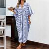 Women's Fashionable Loose Casual V-neck Striped Long Resort Dress