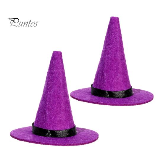 Handmade Ribbon Witch Hat Crafts 2 Pcs Mini Felt Hats, Cute Tiny Wizard Wine Halloween Decorations Bottle Topper for Party Favors, DIY Crafts,