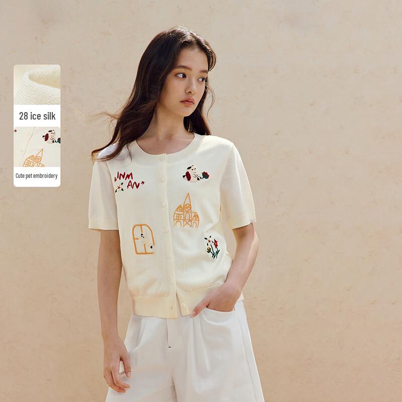 

INMAN Women s Cool Ice Silk Embroidered Short-Sleeve Knit Cardigan XL