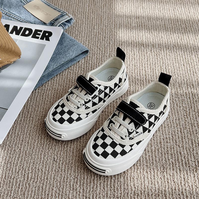 

Children Canvas Shoes Student Board Shoes Checkered Running Shoes Baby Girl Shoe Kids Shoe for Girl Casual Sneaker for Boy Kids 30insole19.5cm черный белый